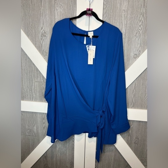 Pleione Tops - 120. NWT Pleione Self-tie Wrap Front Blouse In Blue 3X
